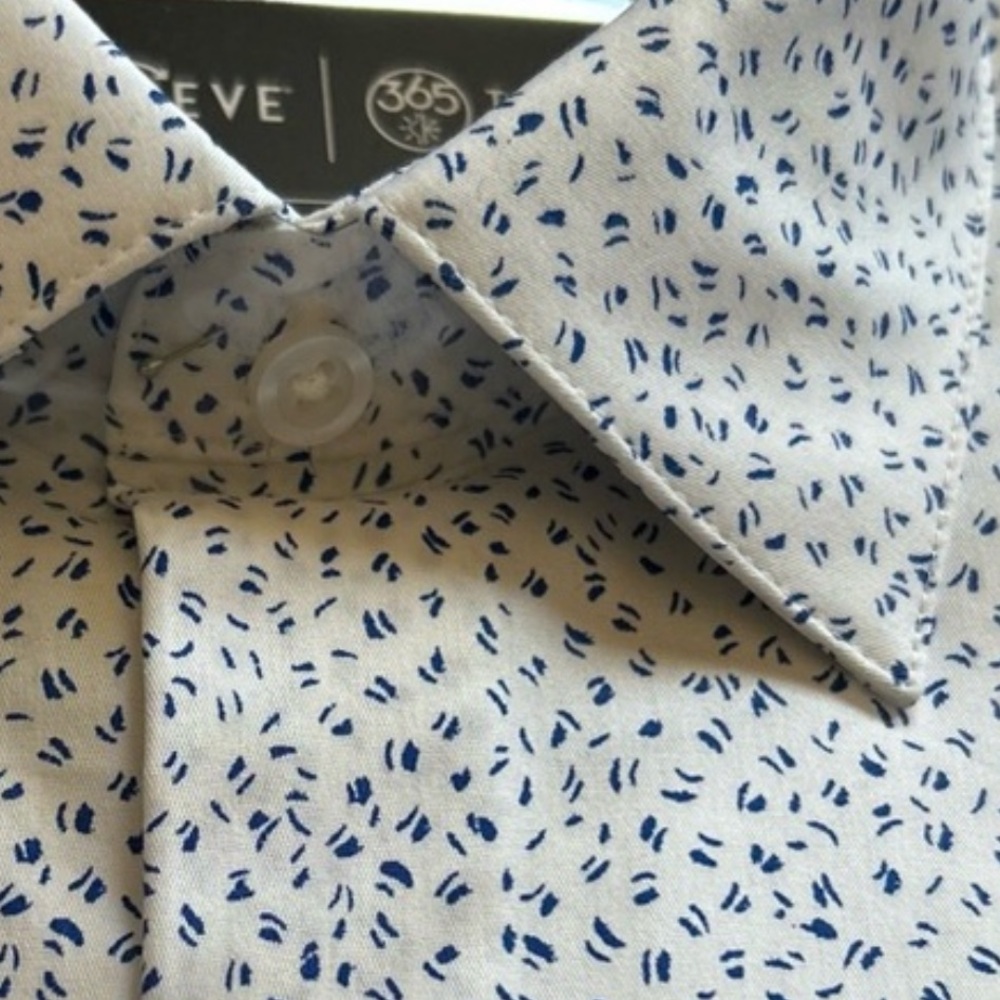 Alfani Blue Patterned White Button Down Shirt